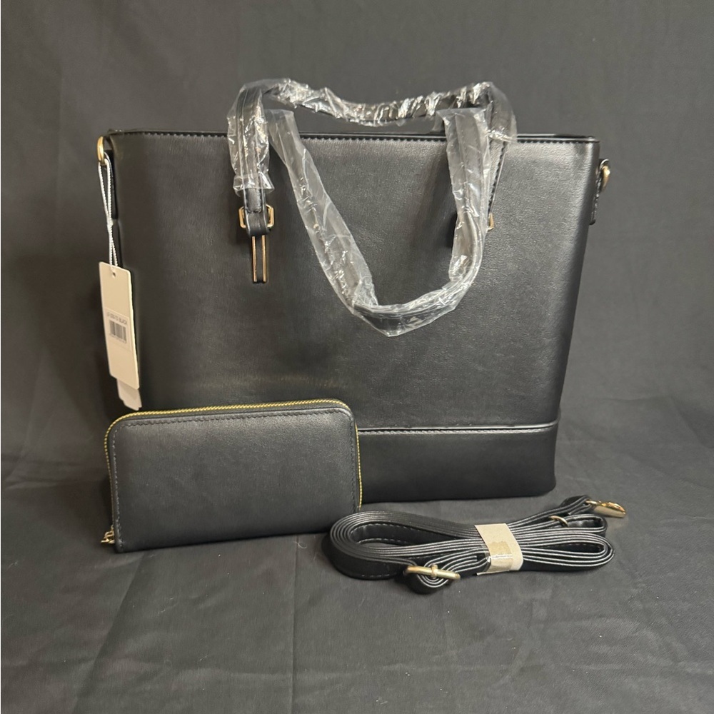 Elegant Black Women's Tote Bag with Wallet